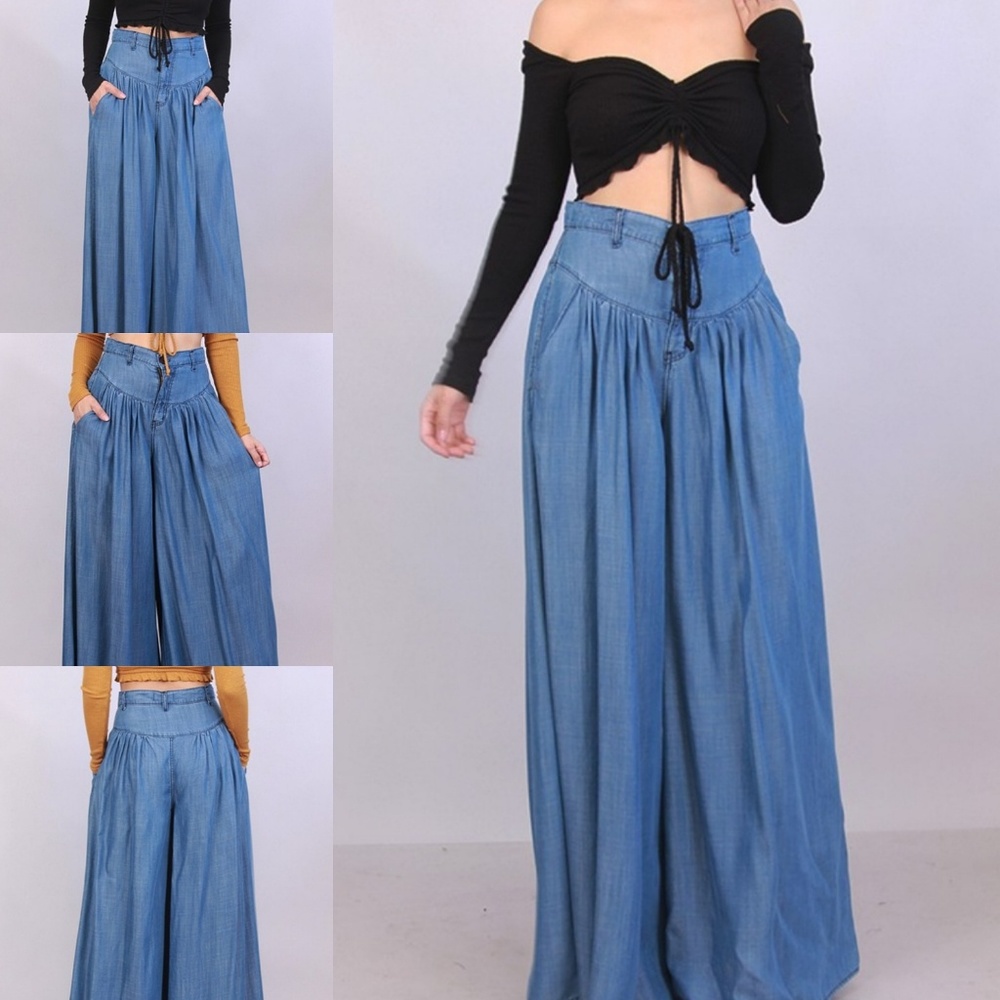 Super Wide Leg High Waist Denim Pants